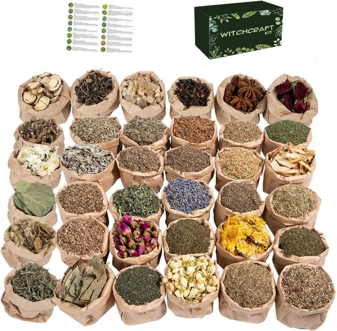 36Pcs Dried Herbs for Spellcraft, Witchcraft Supplies for Witch Spells, Pagan, Rituals, Metaphysical Divination Supplies