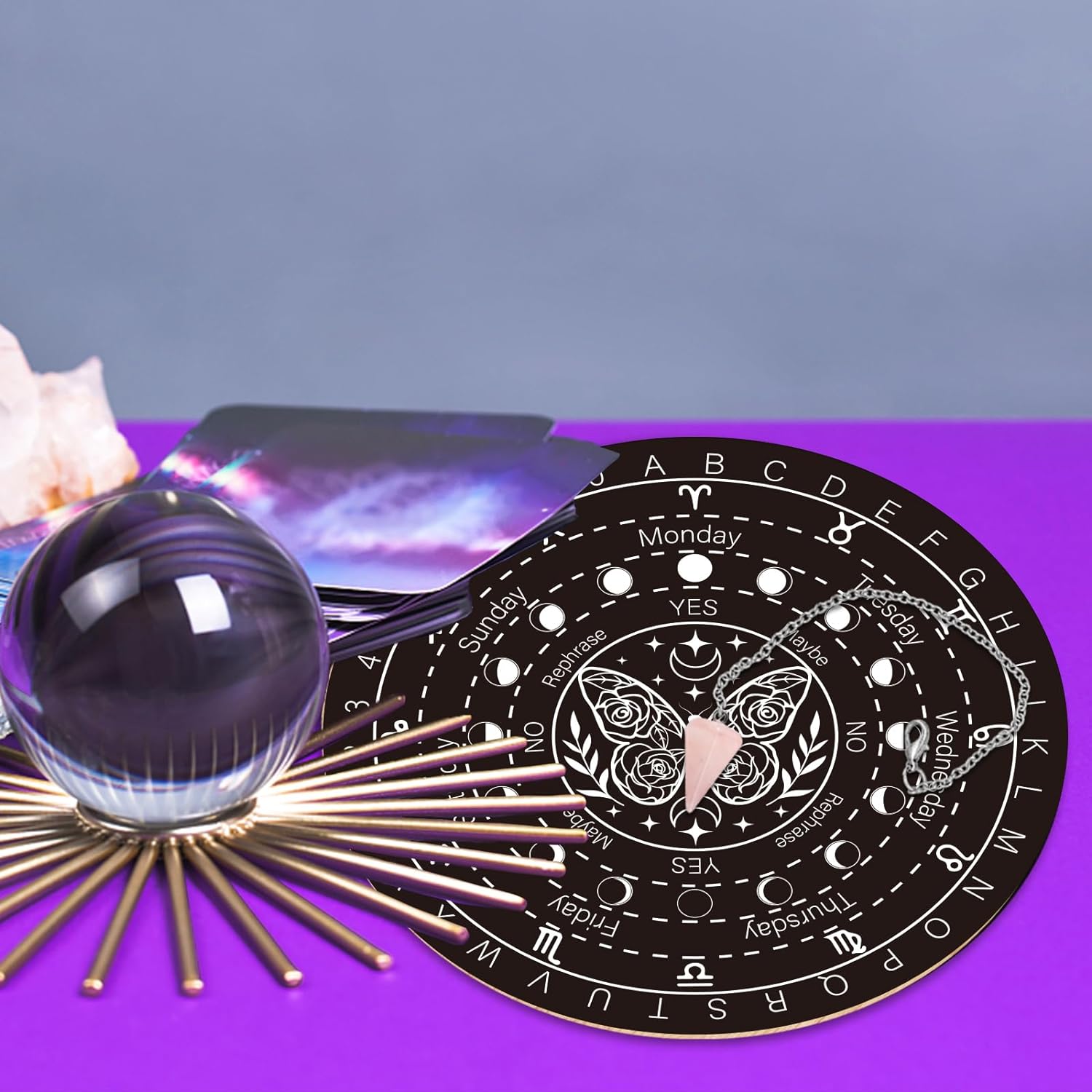 Large Wooden Pendulum Board with Pendulum Included 10" Large round Wooden Pendulum Board Dowsing Divination Metaphysical Board Witchcraft Wiccan Altar Supply Occult