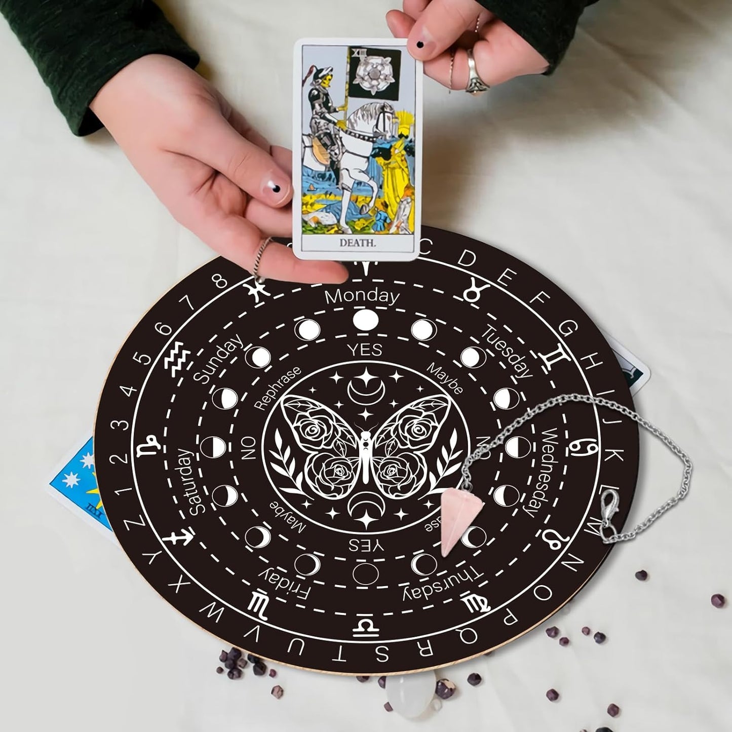 Large Wooden Pendulum Board with Pendulum Included 10" Large round Wooden Pendulum Board Dowsing Divination Metaphysical Board Witchcraft Wiccan Altar Supply Occult