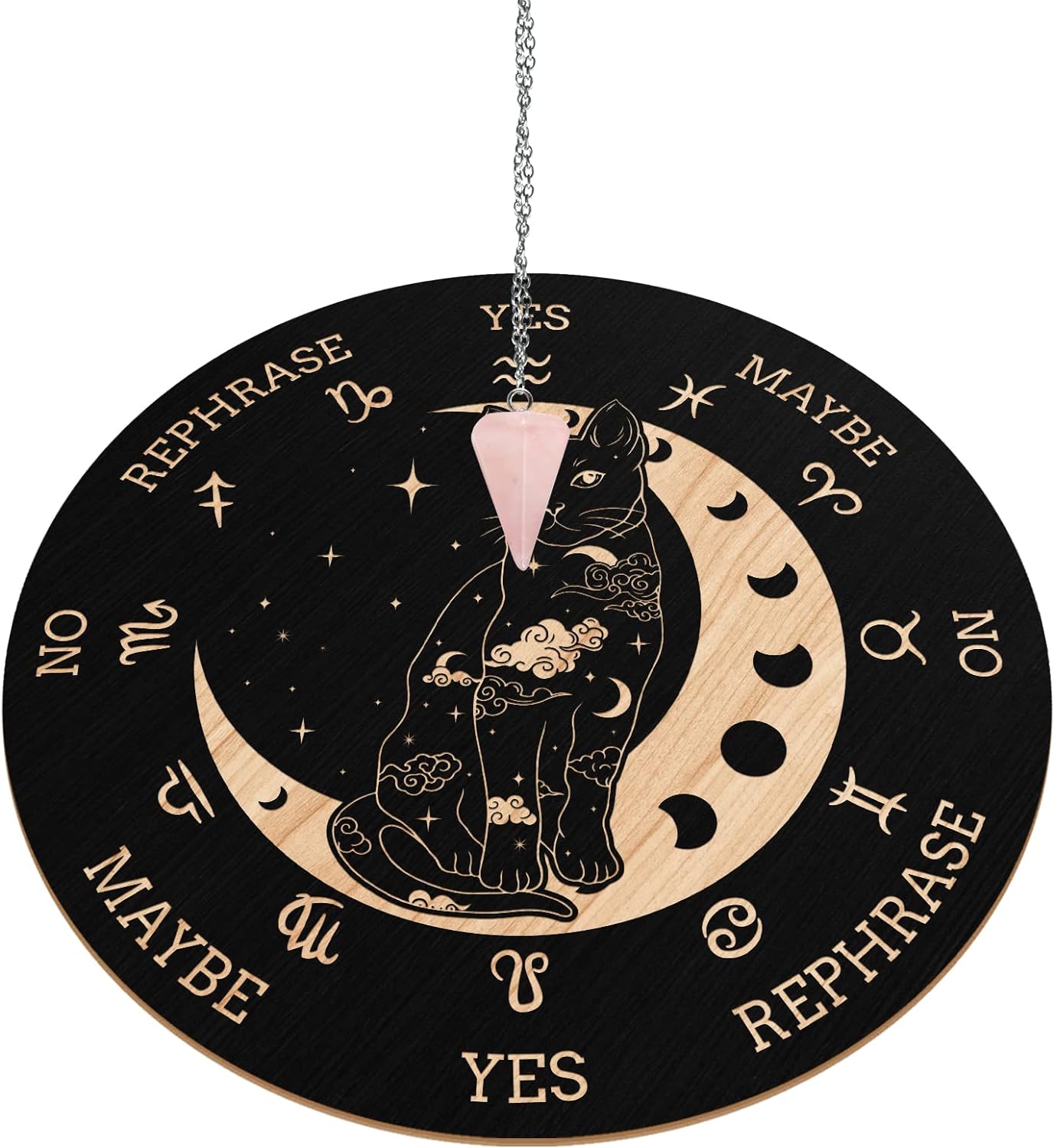 Large Wooden Pendulum Board with Pendulum Included 10" Large round Wooden Pendulum Board Dowsing Divination Metaphysical Board Witchcraft Wiccan Altar Supply Occult