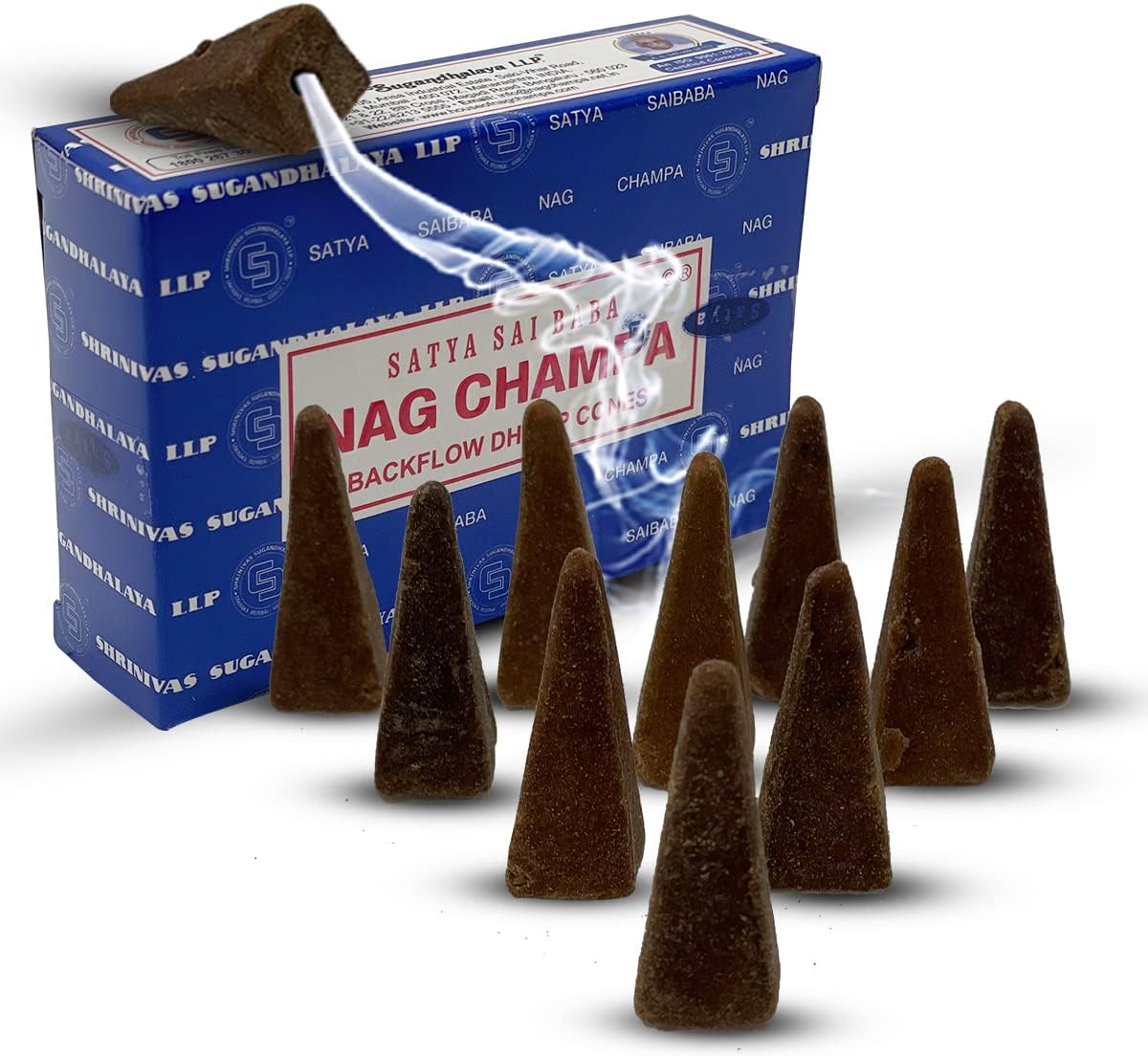 Nag Champa Backflow Incense Cones for Waterfall Aromatic Smoke Fountain Haze Falls and Mat Bundle - Pack of 6