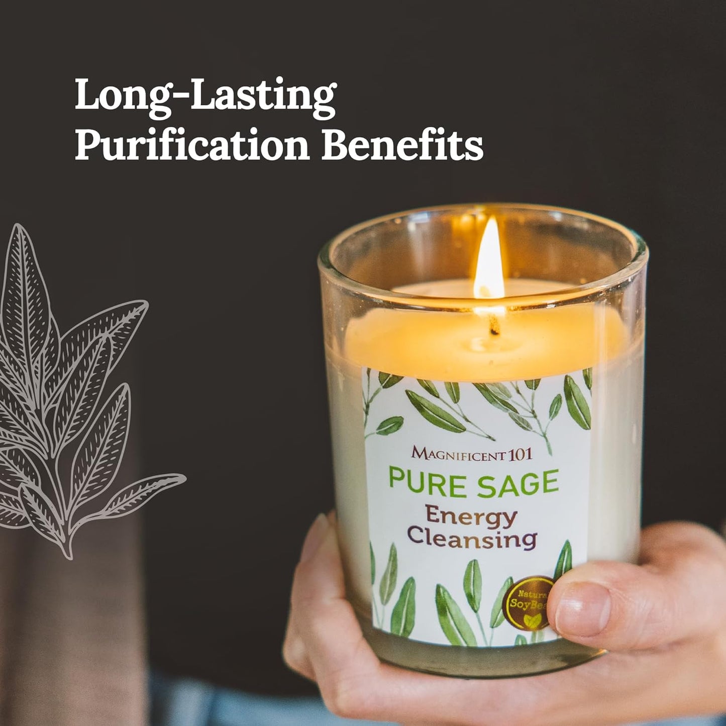 Set of 3 Long Lasting Pure Sage Smudge Candles | 42 Hour Burn - 3.5 Oz Each | Made of Soy Wax Candle for House Energy Cleansing, Meditation & Manifestation