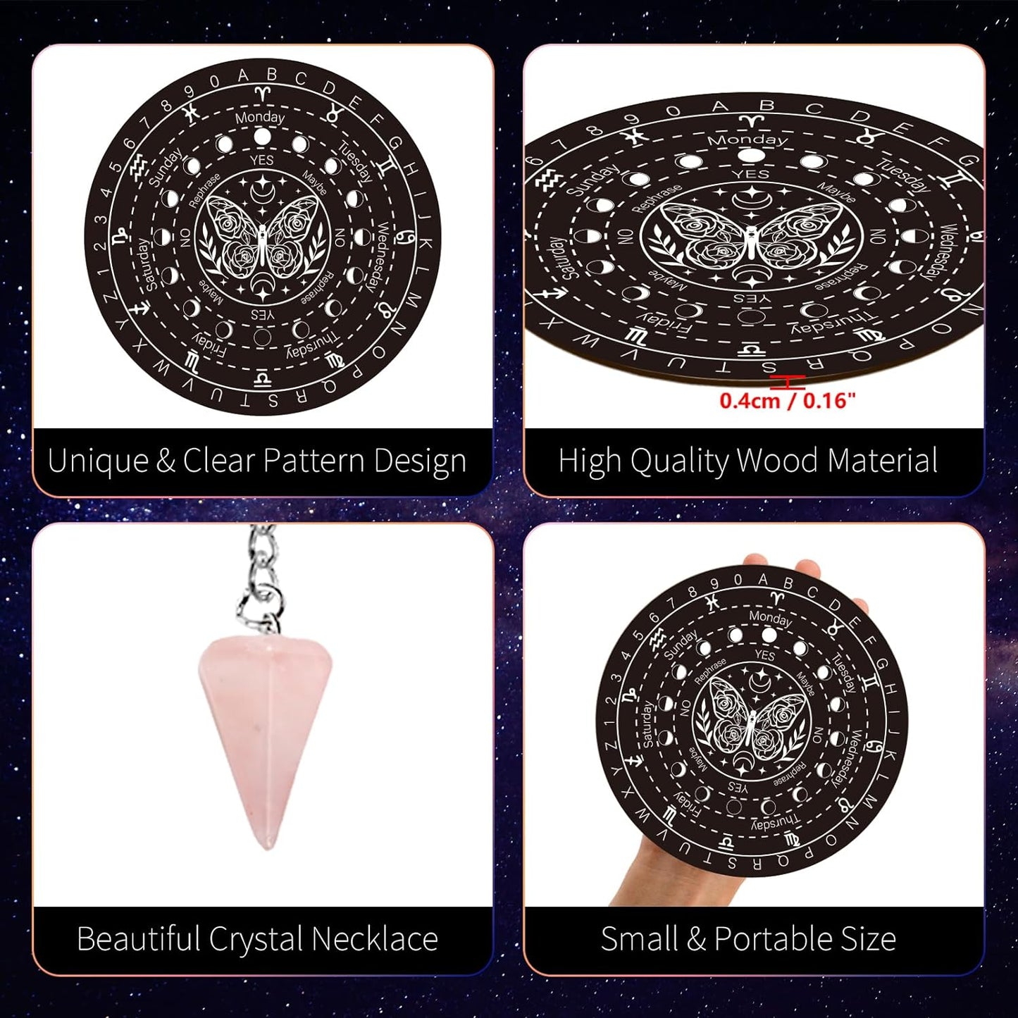 Large Wooden Pendulum Board with Pendulum Included 10" Large round Wooden Pendulum Board Dowsing Divination Metaphysical Board Witchcraft Wiccan Altar Supply Occult