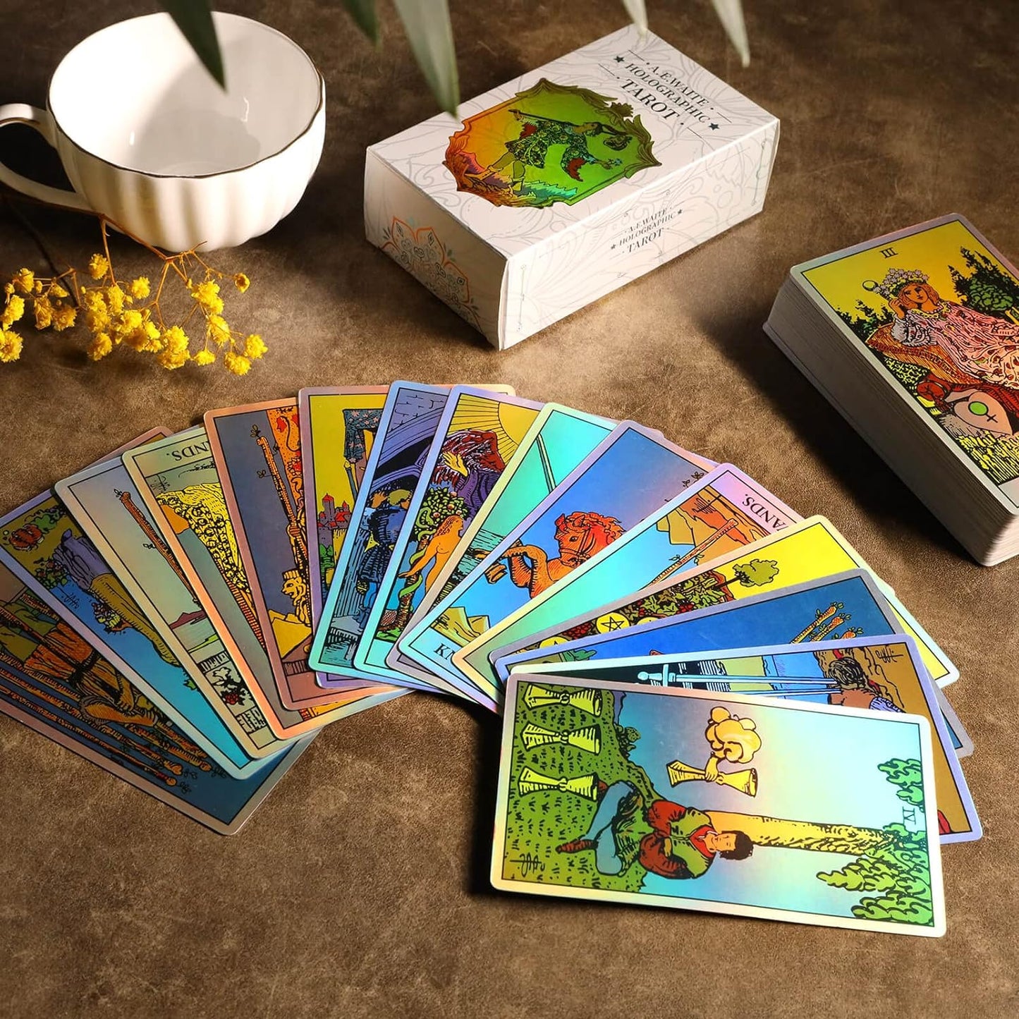 Tarot Cards Holographic Rainbow Tarot Cards Deck, Tarot Card and Book Sets for Beginners, Holographic Tarot Deck