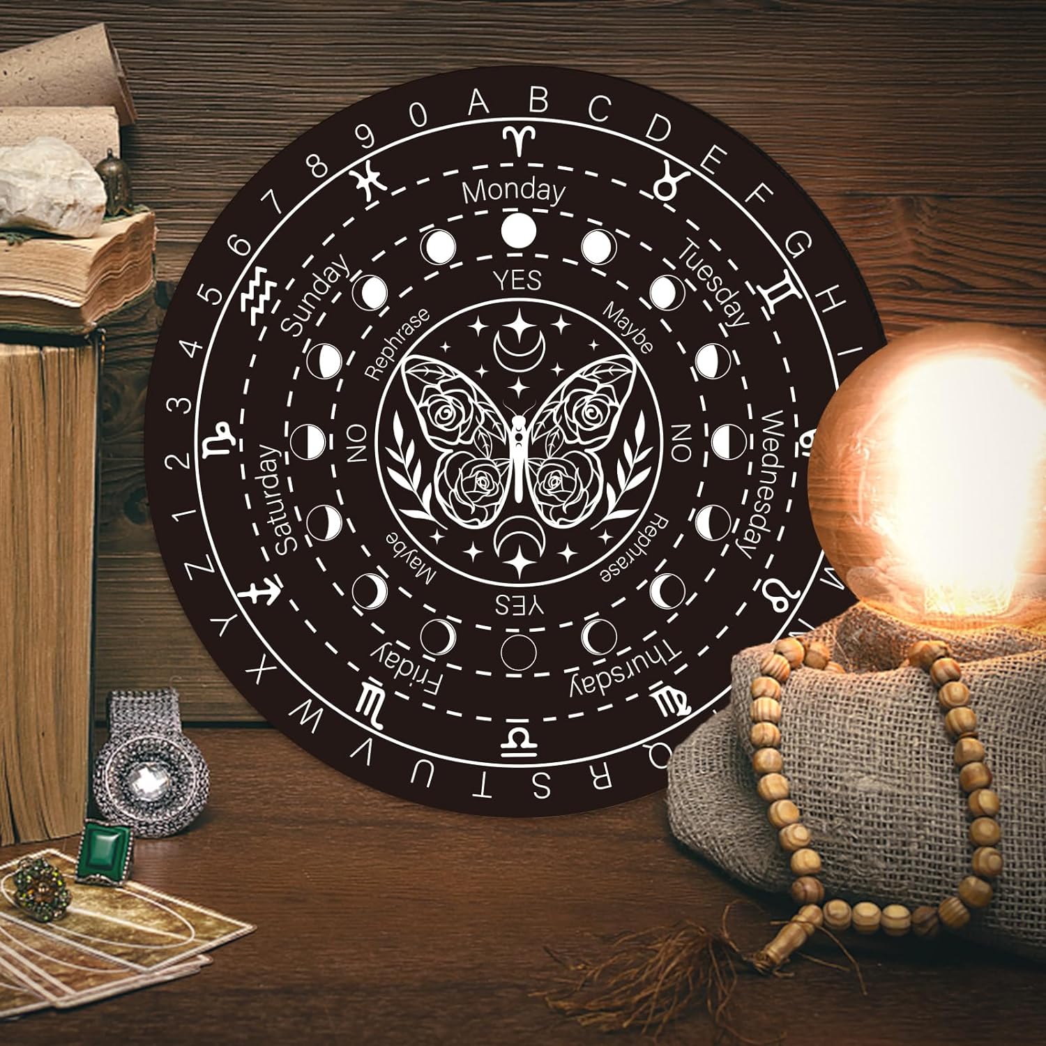 Large Wooden Pendulum Board with Pendulum Included 10" Large round Wooden Pendulum Board Dowsing Divination Metaphysical Board Witchcraft Wiccan Altar Supply Occult