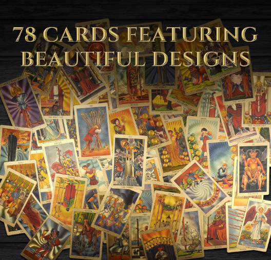 Classic Tarot Cards Rider - Waite style Gold Foil Tarot Deck - 78 Tarot Card Set with Guidebook, Beautiful Gold Foil Waterproof and Wear Resistant Tarot Cards