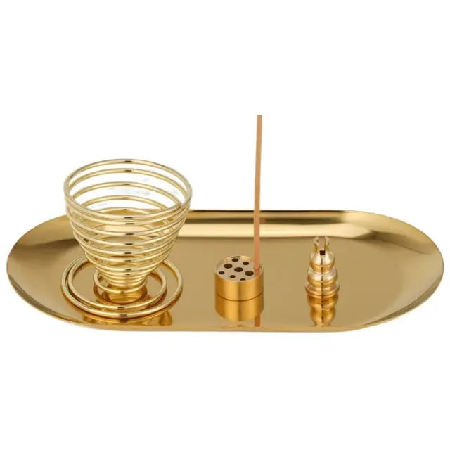 5 in 1 Incense Burner, Palo Santo Holder, Sage Holder, Incense Holder for Incense Sticks/Coil Incense/Incense Cones, 5.5 inches Brass Ash Catcher Smudge plate