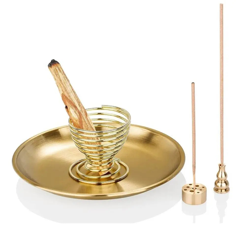 5 in 1 Incense Burner, Palo Santo Holder, Sage Holder, Incense Holder for Incense Sticks/Coil Incense/Incense Cones, 5.5 inches Brass Ash Catcher Smudge plate