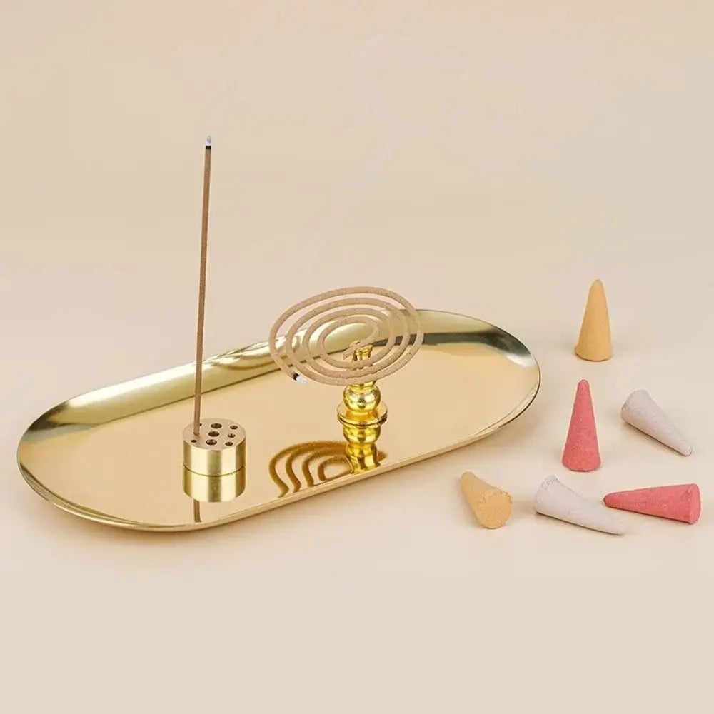 5 in 1 Incense Burner, Palo Santo Holder, Sage Holder, Incense Holder for Incense Sticks/Coil Incense/Incense Cones, 5.5 inches Brass Ash Catcher Smudge plate