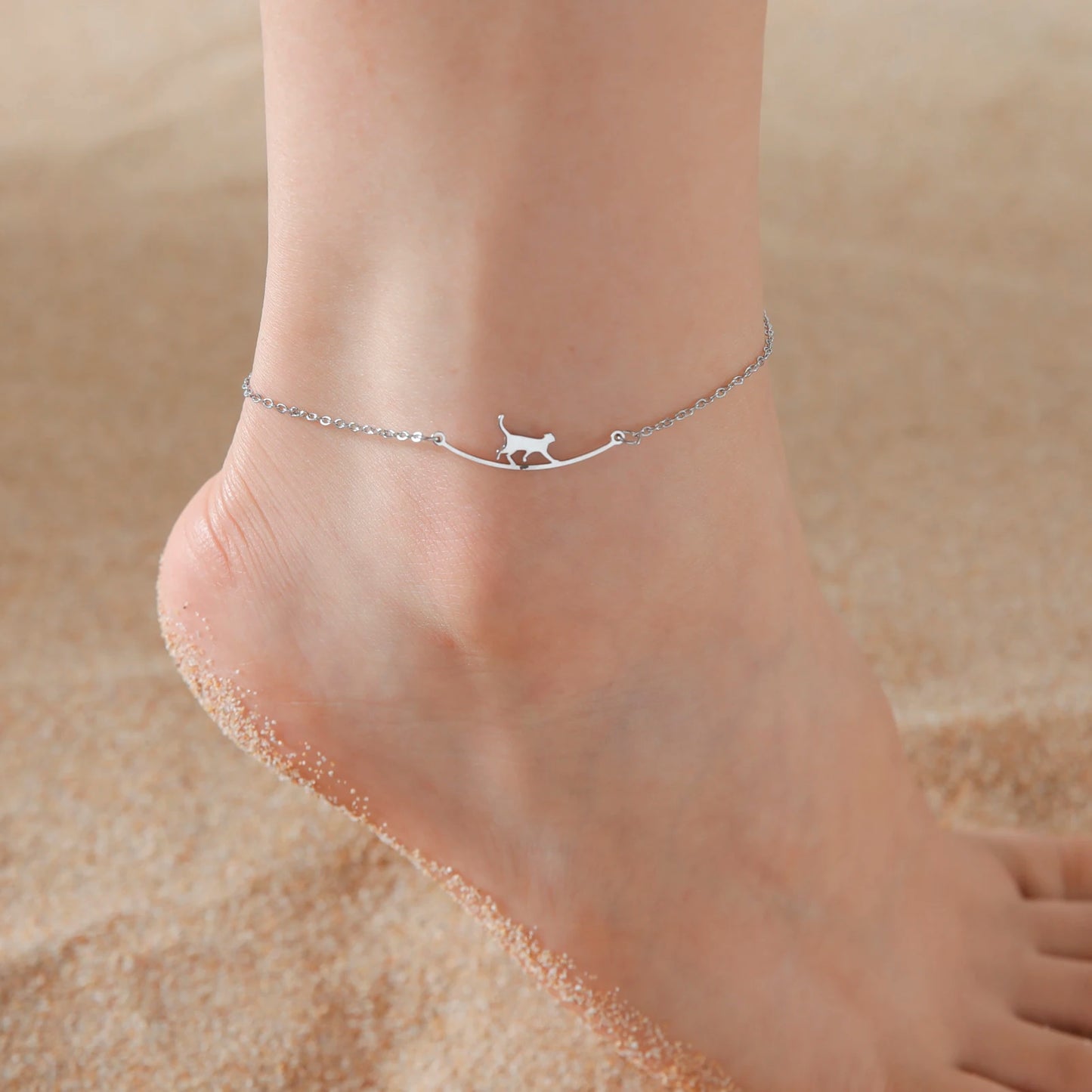 Walking Cat Ankle Bracelet Women Stainless Steel Anklet Summer Accessories Fashion Jewelry