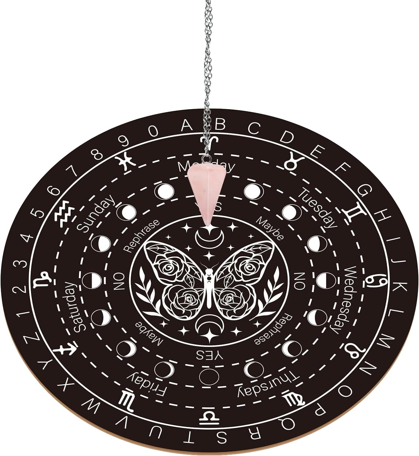 Large Wooden Pendulum Board with Pendulum Included 10" Large round Wooden Pendulum Board Dowsing Divination Metaphysical Board Witchcraft Wiccan Altar Supply Occult