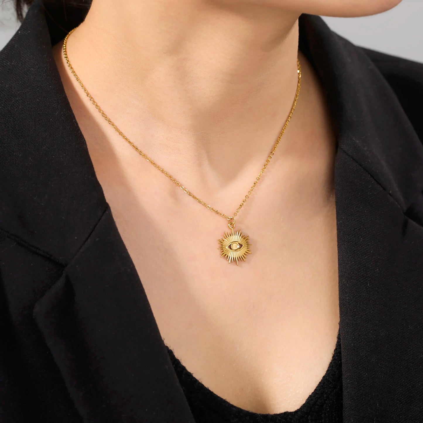 Turkish Evil Eye Pendant Necklace Stainless Steel Gold Color
