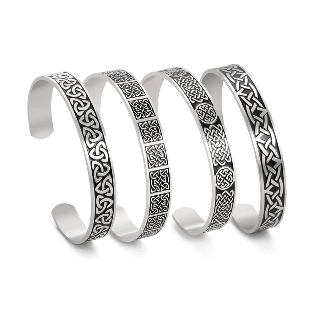 Triquetra Cuff Bangle for Women Men Stainless Steel Bracelet Jewelry Good Luck Protection Celtics Irish Knots