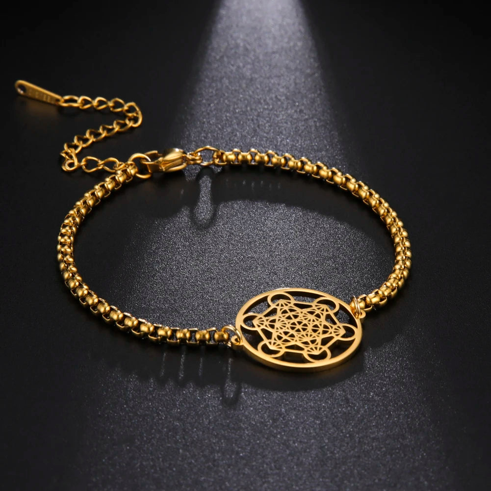 Archangel Metatron Cube Bracelet Sacred Geometry Box Chain Bracelet Stainless Steel Jewelry