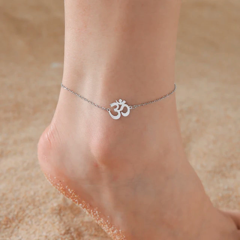 OM Anklet Women Stainless Steel Jewelry Double Layer Chain Ankle Bracelet Summer Accessories