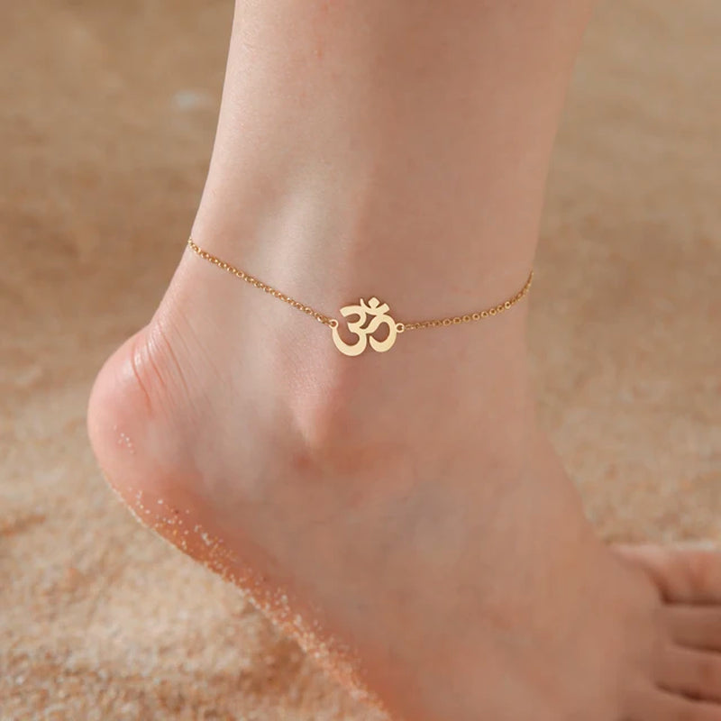 OM Anklet Women Stainless Steel Jewelry Double Layer Chain Ankle Bracelet Summer Accessories