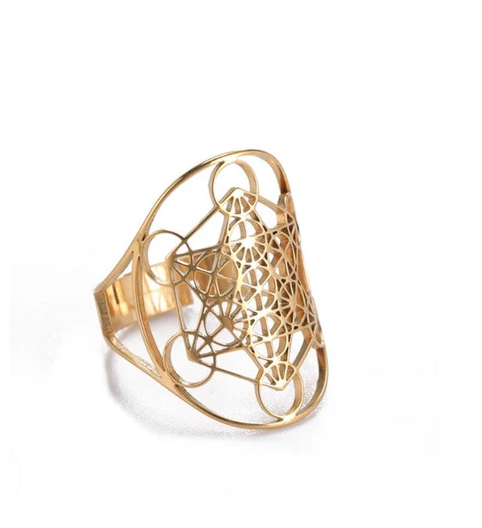 Angel Archangel Metatron Cube Ring Stainless Steel Sacred Geometry Rings Spiritual Jewelry