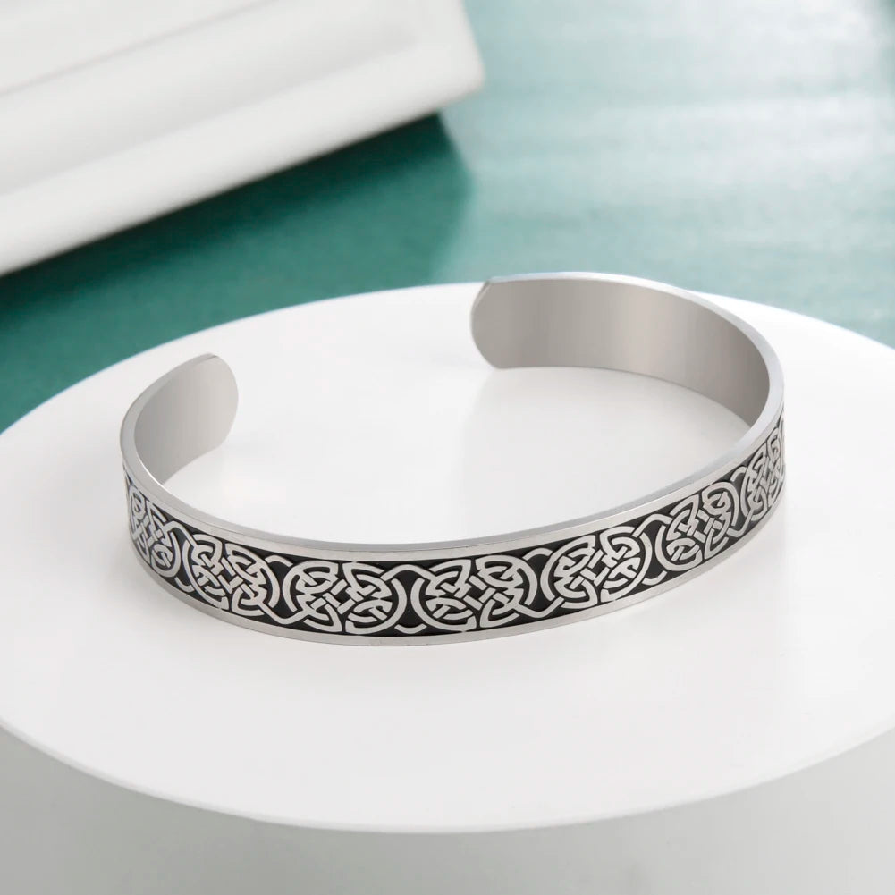 Triquetra Cuff Bangle for Women Men Stainless Steel Bracelet Jewelry Good Luck Protection Celtics Irish Knots