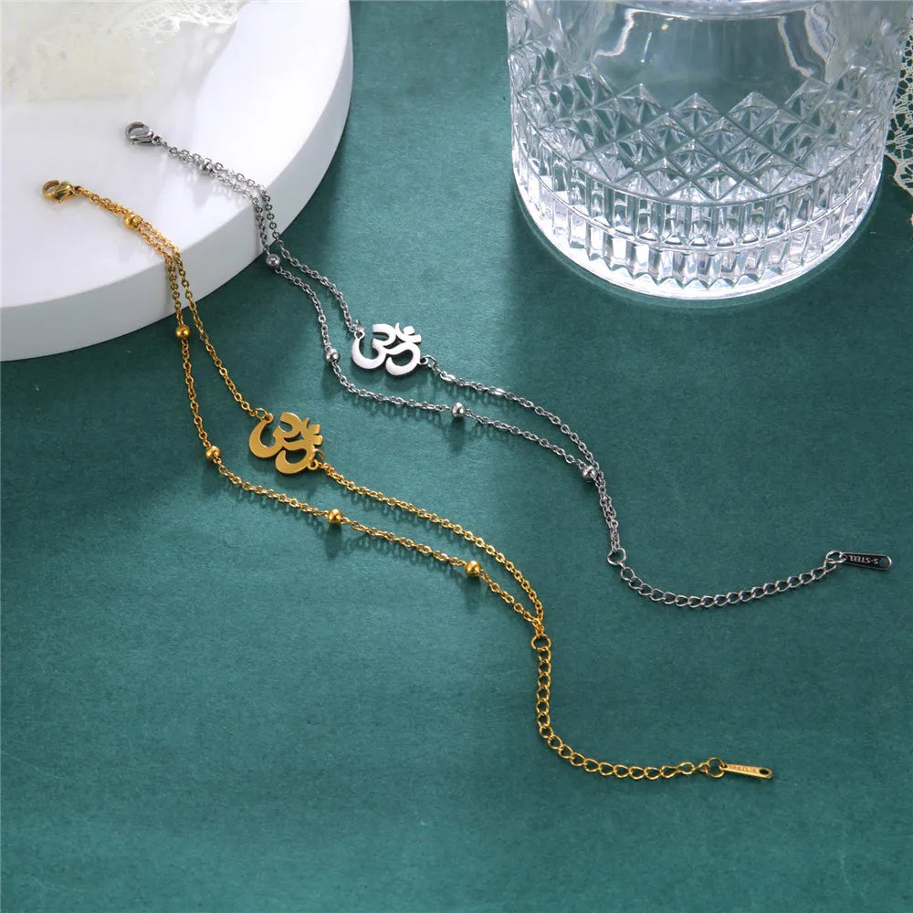 OM Anklet Women Stainless Steel Jewelry Double Layer Chain Ankle Bracelet Summer Accessories