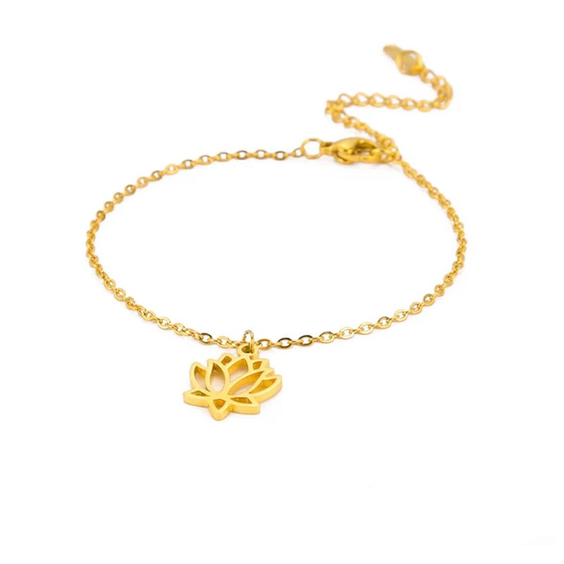 Lotus Flower Anklet Stainless Steel Bohemian Ankle Bracelet Jewelry