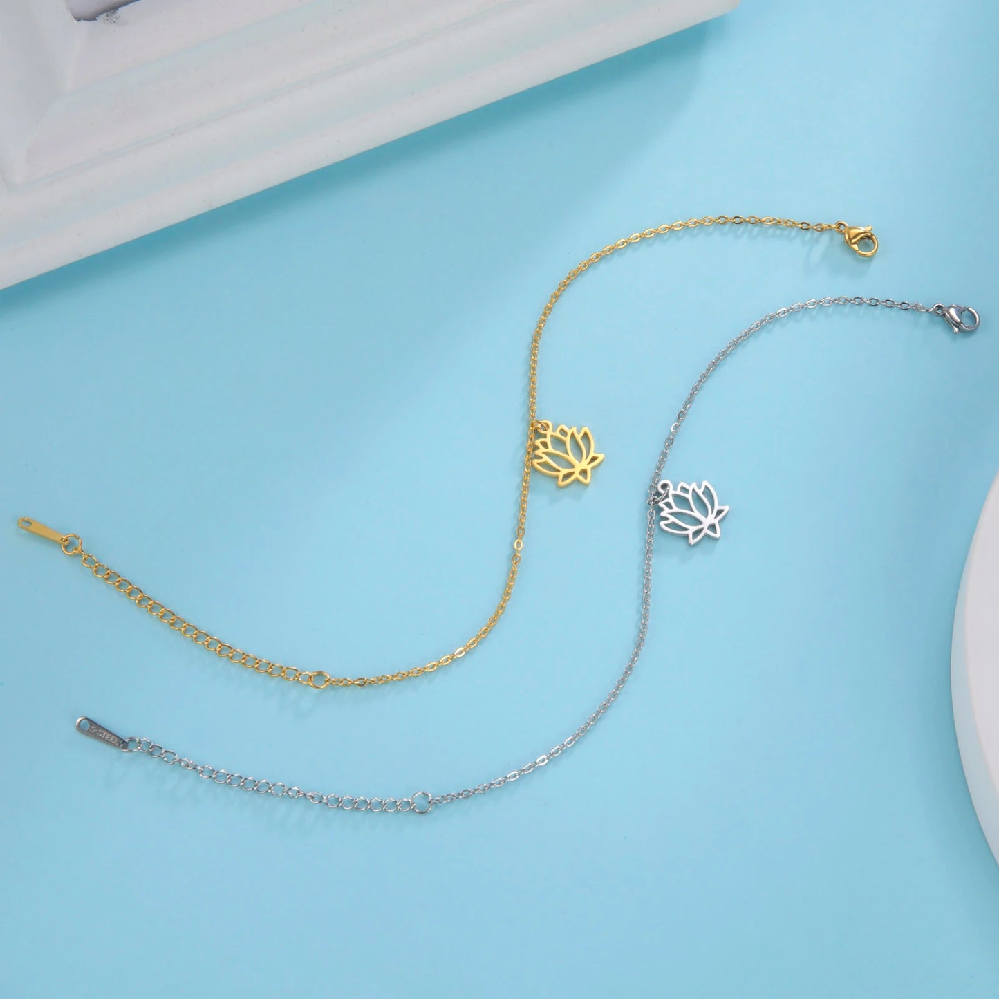 Lotus Flower Anklet Stainless Steel Bohemian Ankle Bracelet Jewelry