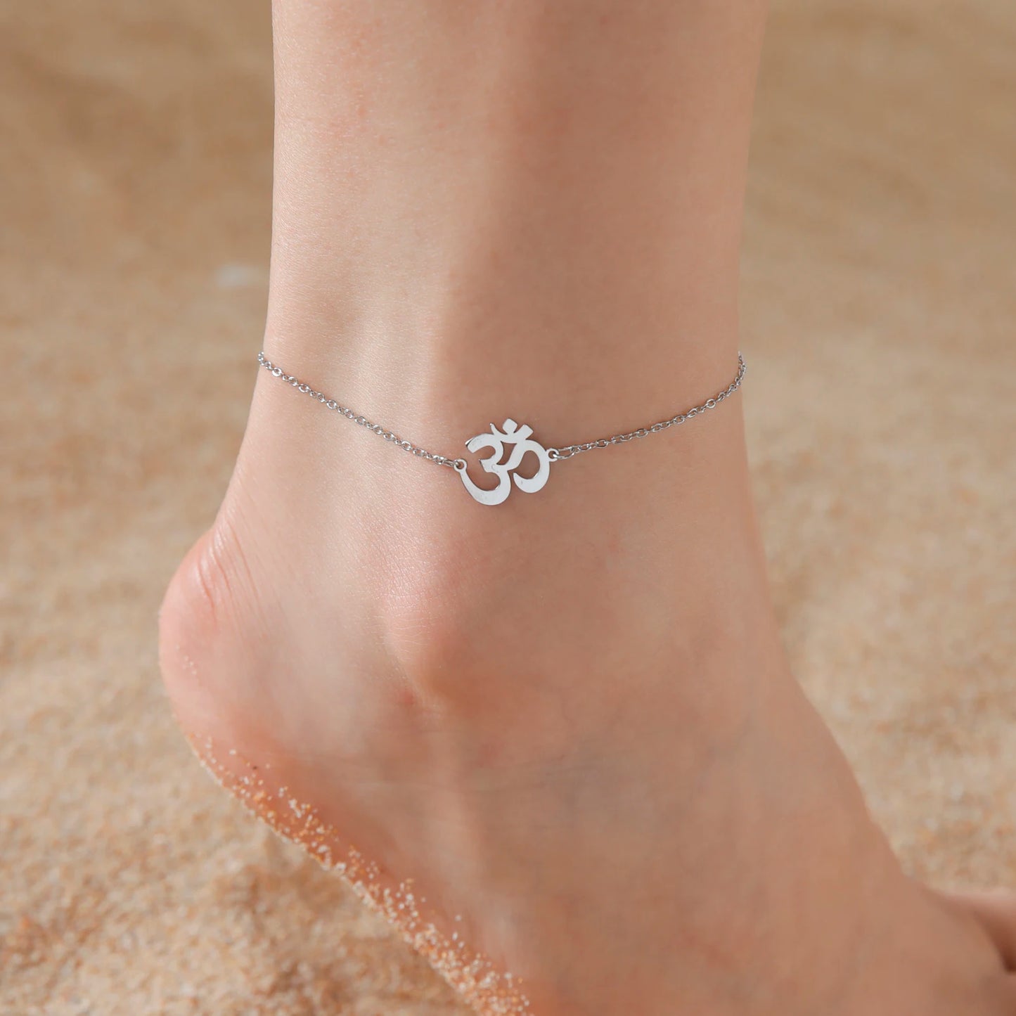 OM Anklet Women Stainless Steel Jewelry Double Layer Chain Ankle Bracelet Summer Accessories