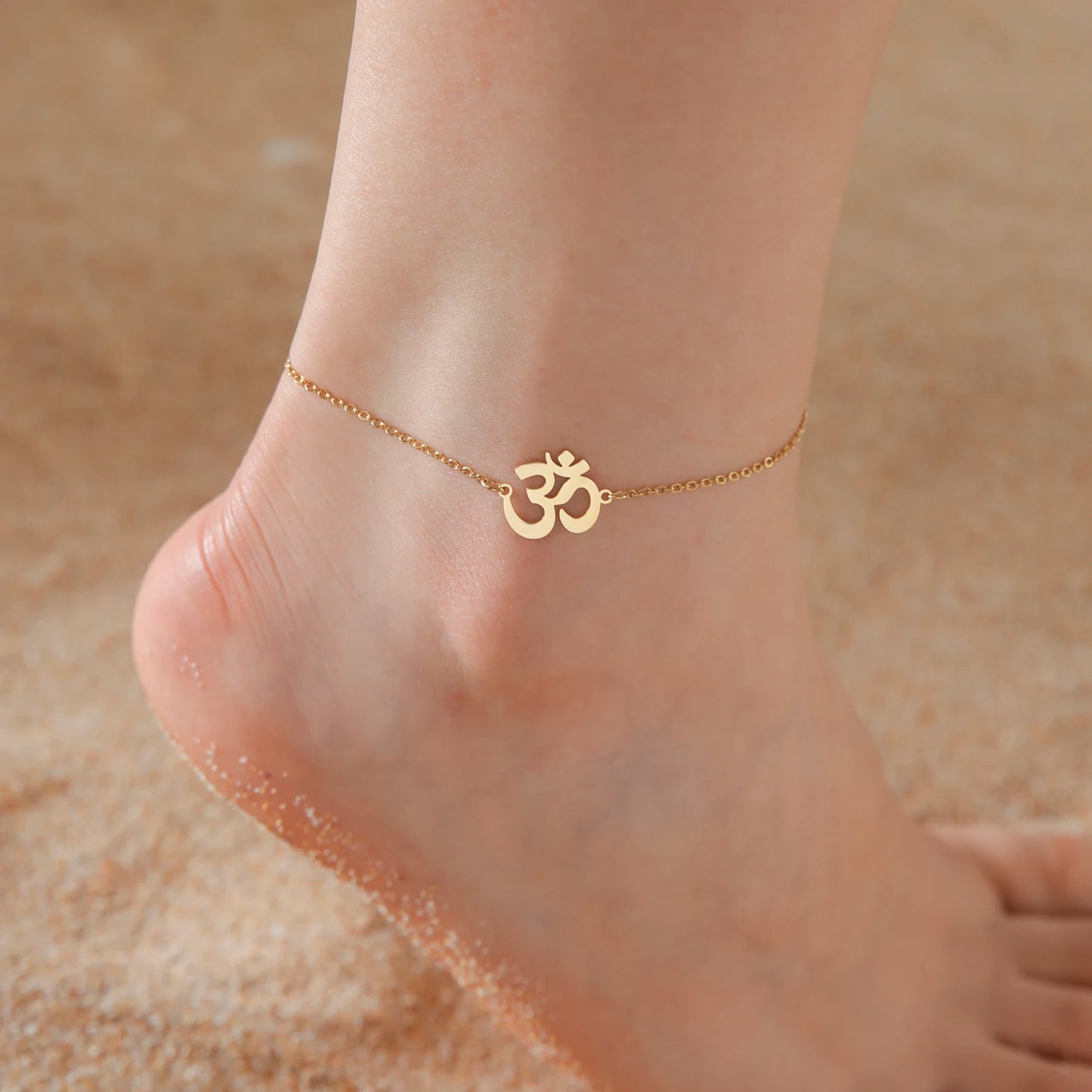 OM Anklet Women Stainless Steel Jewelry Double Layer Chain Ankle Bracelet Summer Accessories
