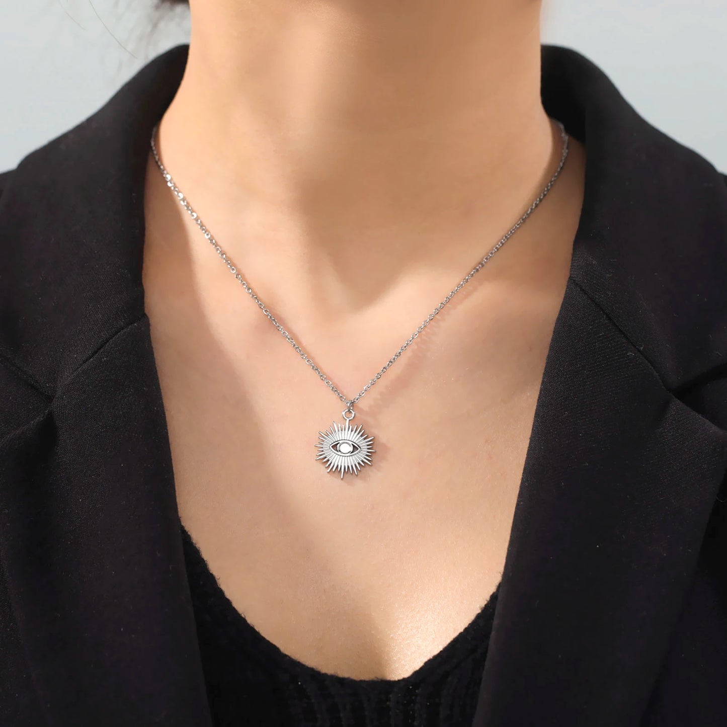 Turkish Evil Eye Pendant Necklace Stainless Steel Gold Color