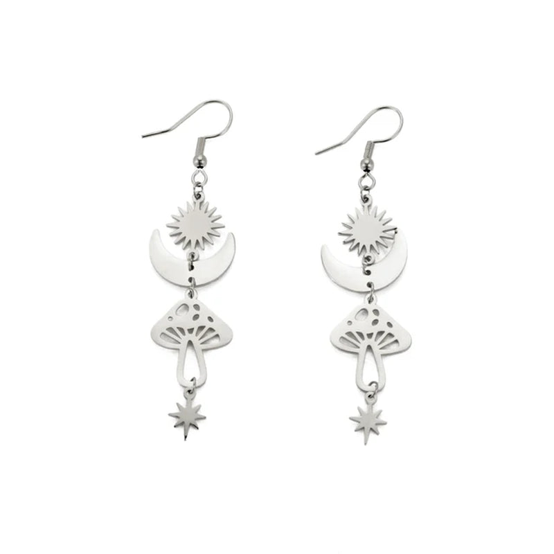Star Sun Crescent Moon Mushroom Staineless Steel Dangle Earrings