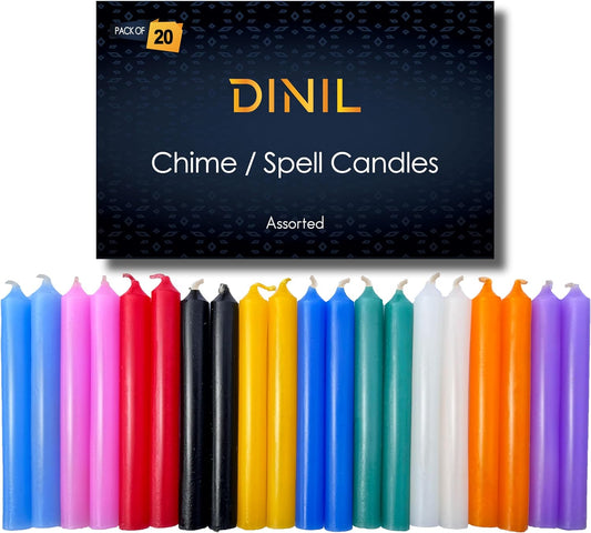 20 Assorted Color Spell/Chime Candles – Premium Mini Taper Candles for Rituals, Prayer, Birthdays, Meditation, Altar, Spells, Chime Candles - 4 Inch Tall (Multi-Colored)