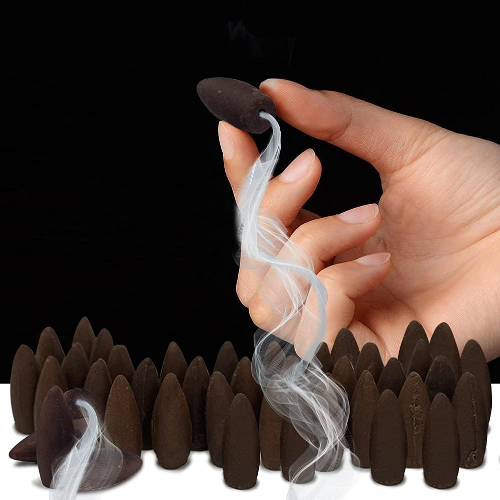 Dragons Blood Hem Backflow Incense Cones for Waterfall Aromatic Smoke Fountain Haze Falls Burner Holder and Mat Bundle - 40 Large Back Flow Incense Cones Scented