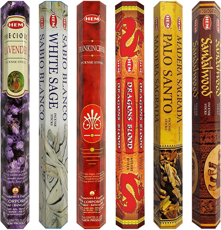 Hem Incense Sticks Variety Pack and Incense Stick Bundle with incense holder - 6 Classic Fragrances