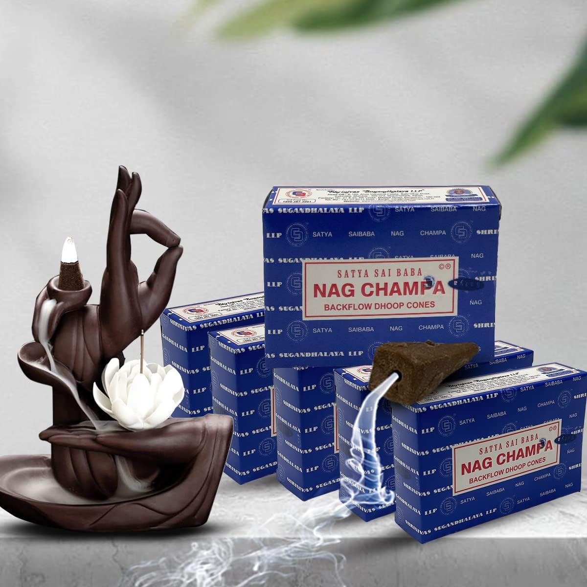 Nag Champa Backflow Incense Cones for Waterfall Aromatic Smoke Fountain Haze Falls and Mat Bundle - Pack of 6