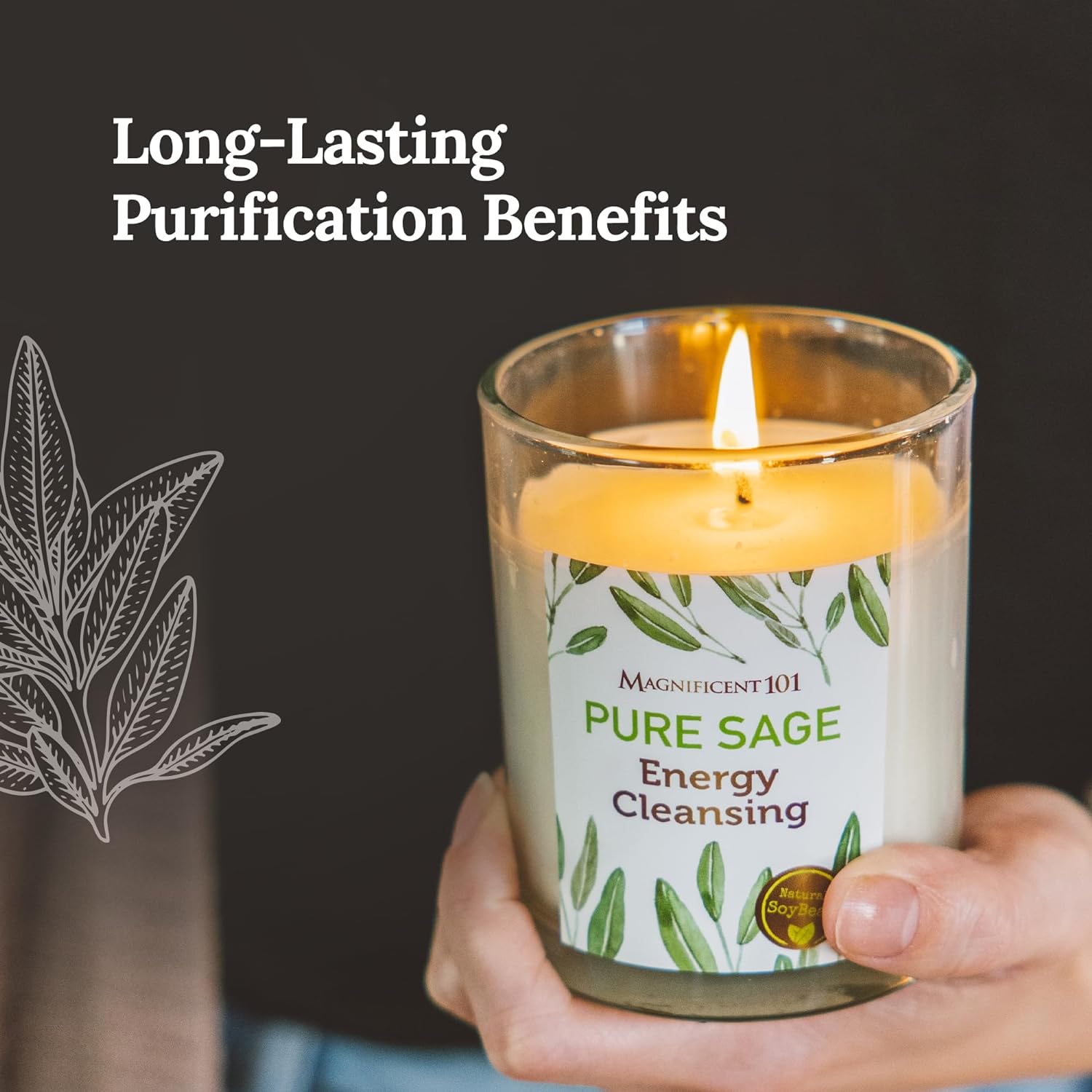 Set of 3 Long Lasting Pure Sage Smudge Candles | 42 Hour Burn - 3.5 Oz Each | Made of Soy Wax Candle for House Energy Cleansing, Meditation & Manifestation