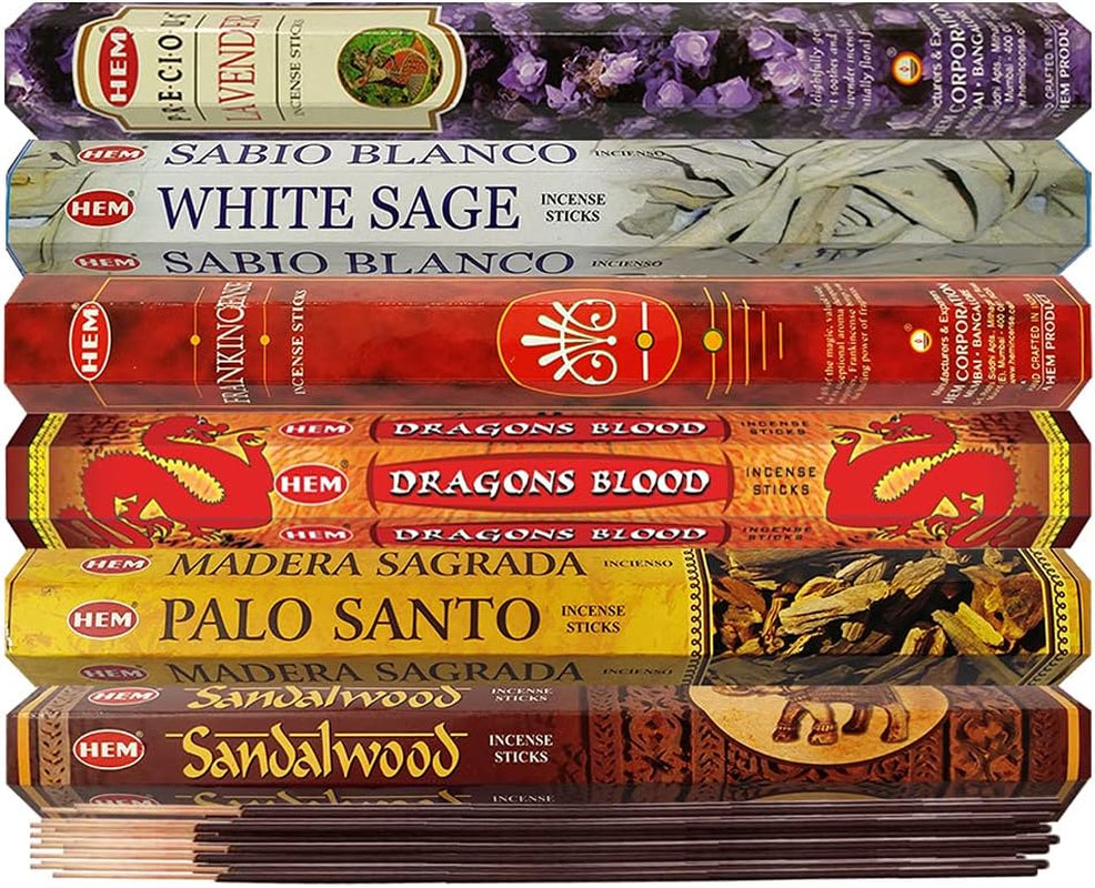 Hem Incense Sticks Variety Pack and Incense Stick Bundle with incense holder - 6 Classic Fragrances