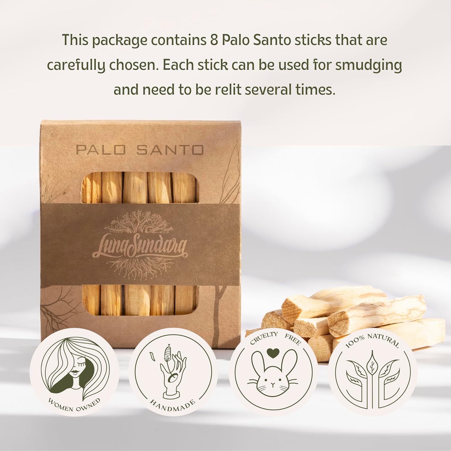 Organic Wild Harvested Palo Santo Smudging Sticks from Ecuador Select High Resin Natural Incense Sticks Sustainable Packaging 8 Aromatic Sticks for Peace and Tranquility