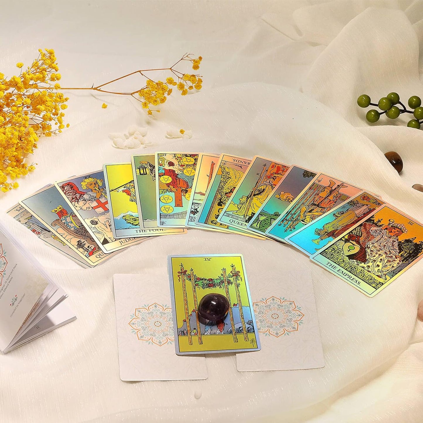 Tarot Cards Holographic Rainbow Tarot Cards Deck, Tarot Card and Book Sets for Beginners, Holographic Tarot Deck