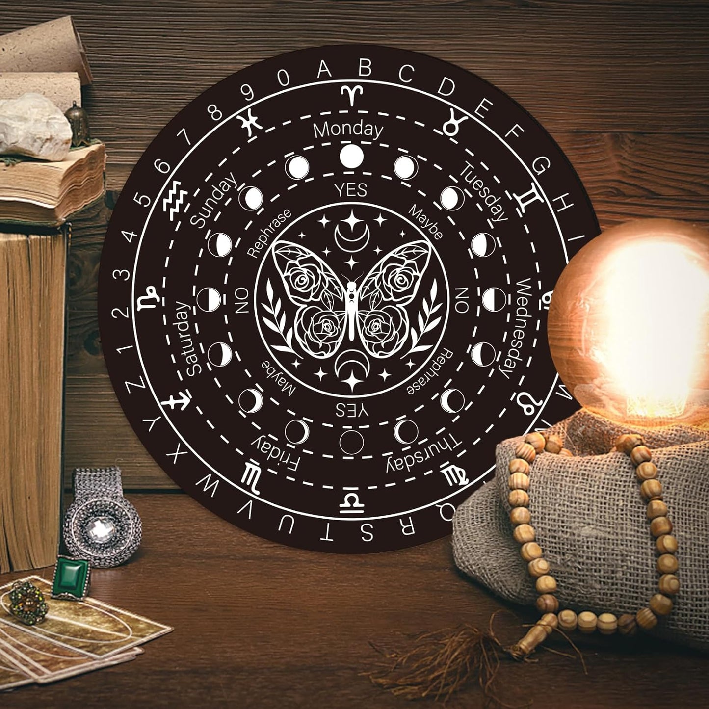  Large Wooden Pendulum Board with Pendulum Included 10" Large round Wooden Pendulum Board Dowsing Divination Metaphysical Board Witchcraft Wiccan Altar Supply Occult