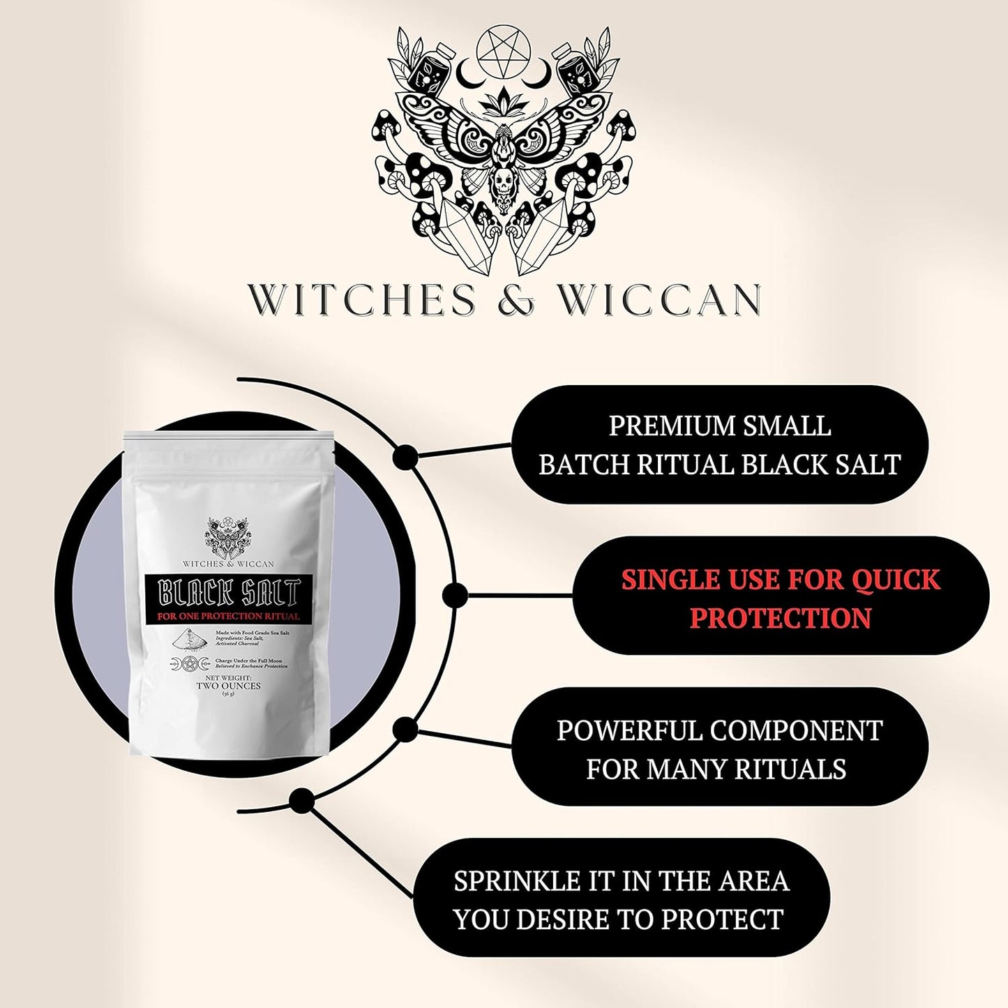 Black Salt for Protection Rituals, Wiccan Supplies, Sal Negra Para Rituales De Brujeria (2 Oz Bag) - Witches & Wiccan Witchcraft Supplies