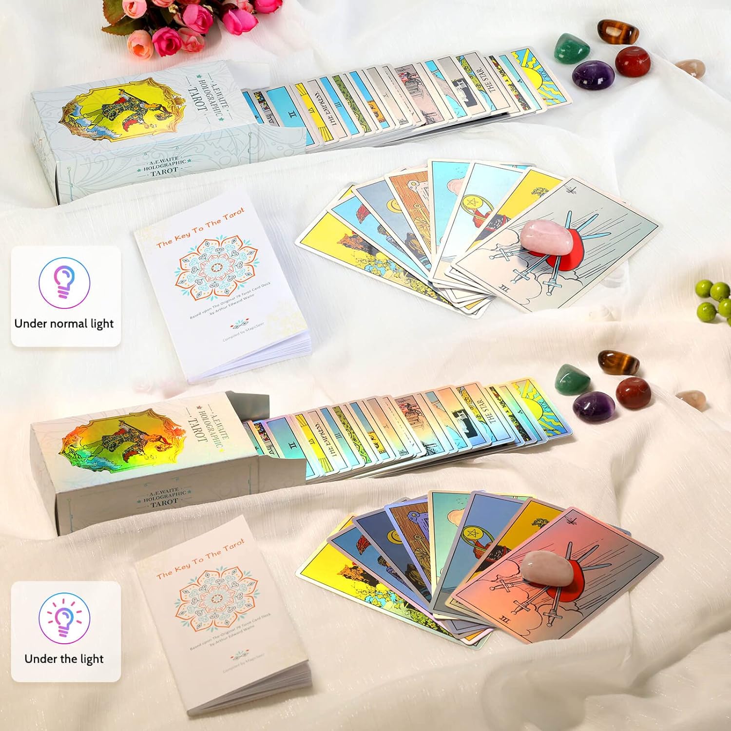 Tarot Cards Holographic Rainbow Tarot Cards Deck, Tarot Card and Book Sets for Beginners, Holographic Tarot Deck