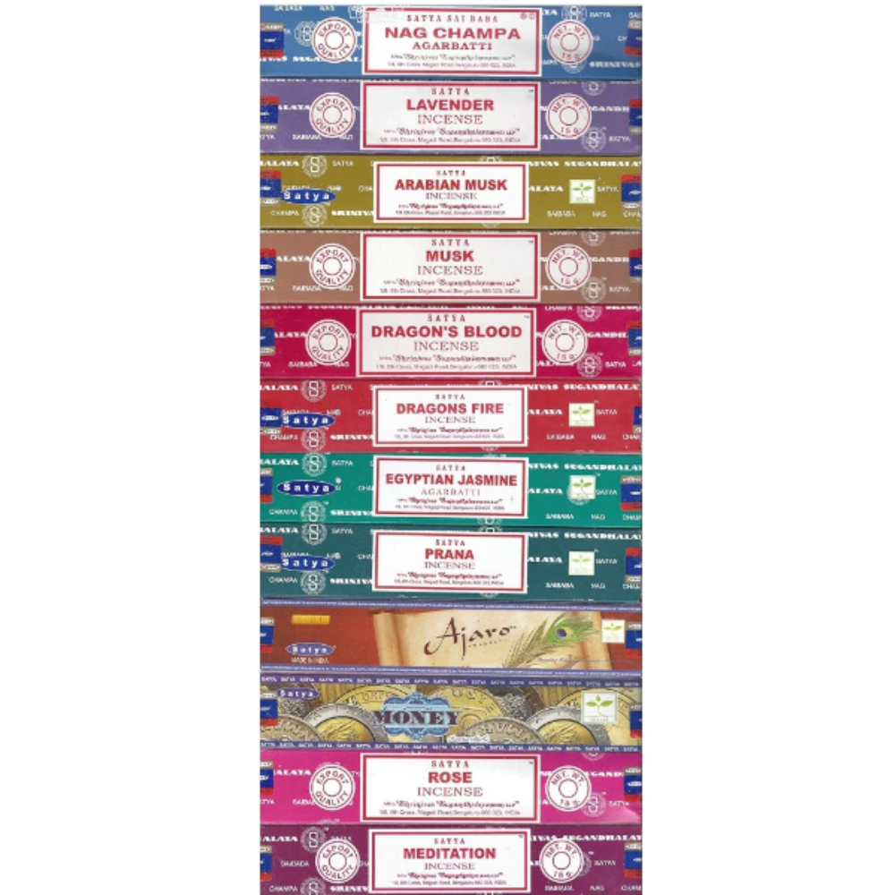 Set of 12 Nag Champa, Lavender, Arabian Musk, Egytian Jasmine, Musk, Dragon'S Fire, Dragon'S Blood, Prana, Ajaro, Money, Rose, Meditation