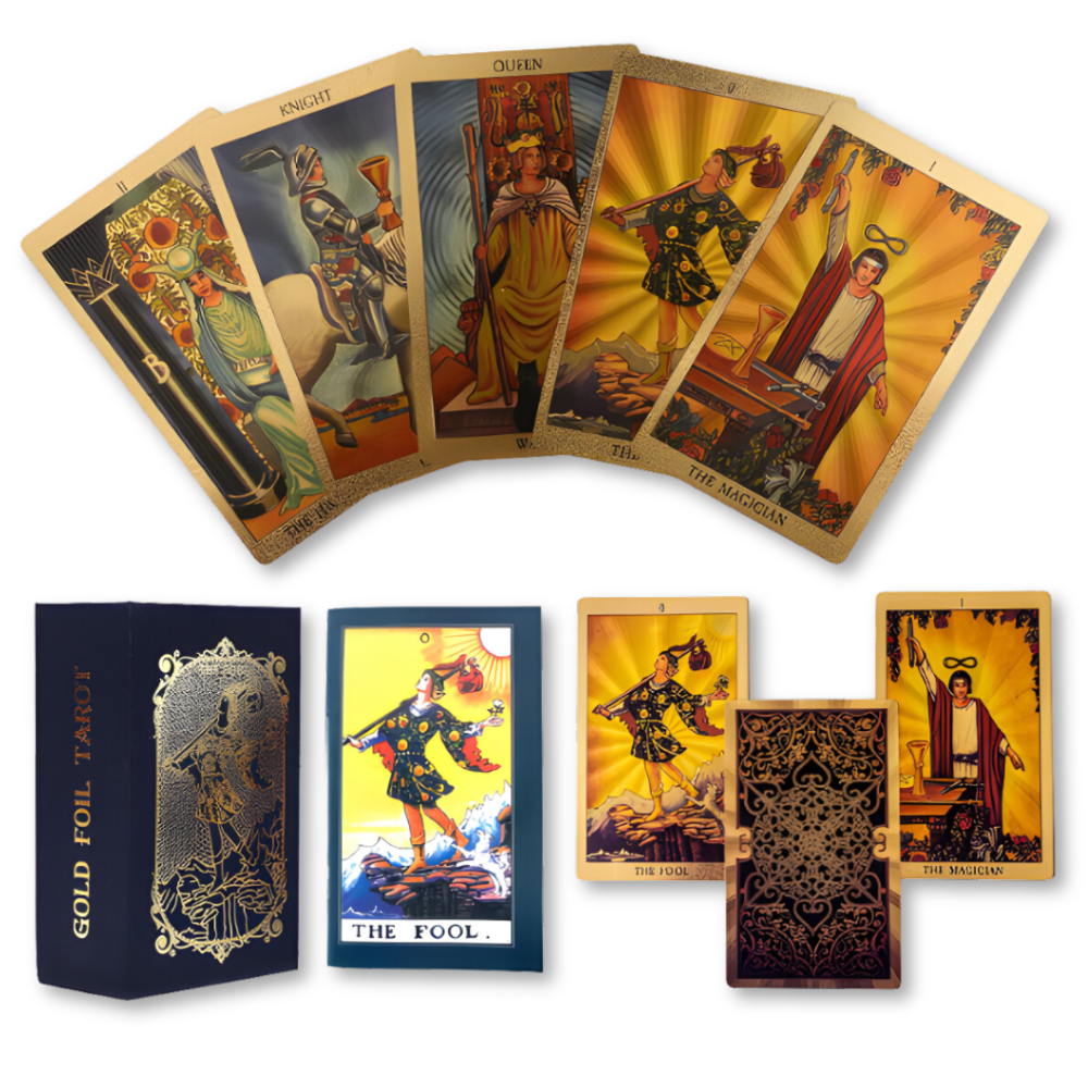 Classic Tarot Cards Rider - Waite style Gold Foil Tarot Deck - 78 Tarot Card Set with Guidebook, Beautiful Gold Foil Waterproof and Wear Resistant Tarot Cards