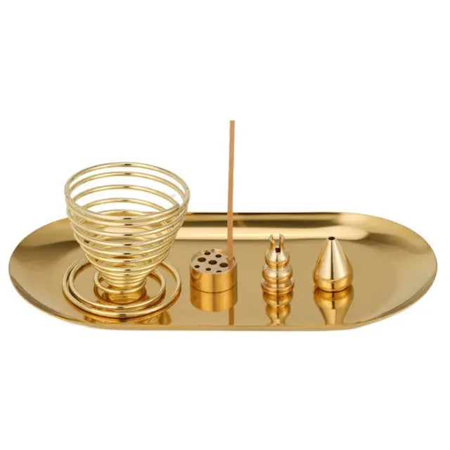  5 in 1 Incense Burner, Palo Santo Holder, Sage Holder, Incense Holder for Incense Sticks/Coil Incense/Incense Cones, 5.5 inches Brass Ash Catcher Smudge plate