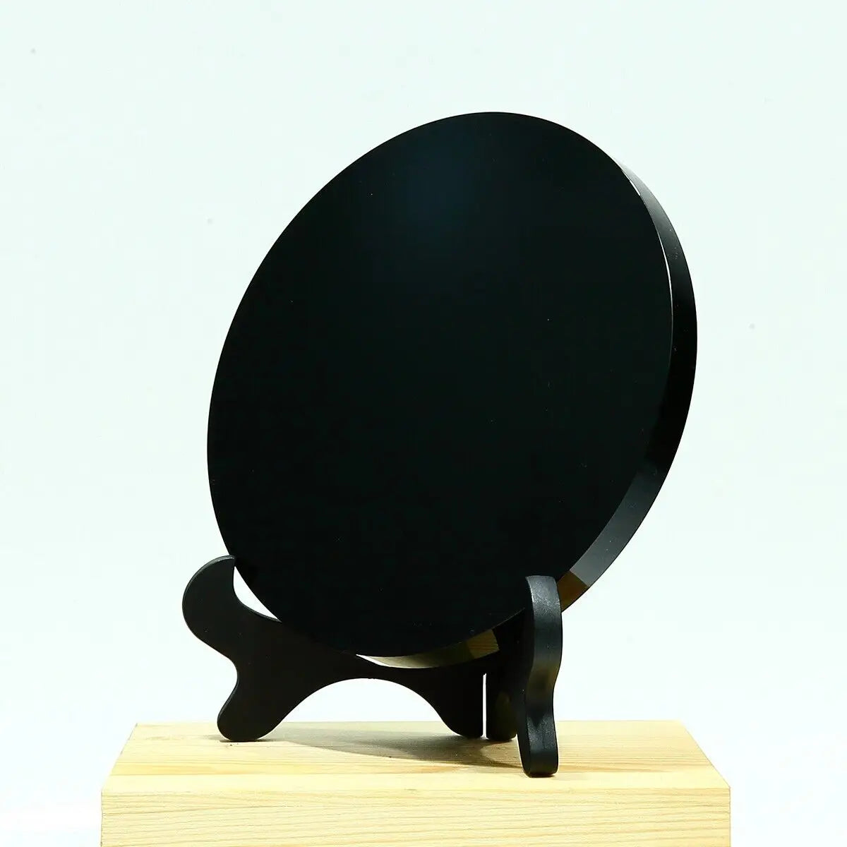 Natural Obsidian Scrying Mirror with Stand - Divination Mirror Feng Shui Mirror Decoration Meditation Gem