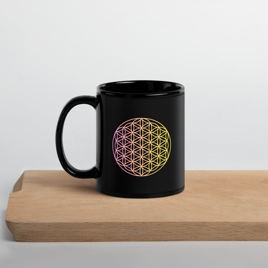 Flower of Life mug - Seed of Life coffee mug - Black Glossy Mug