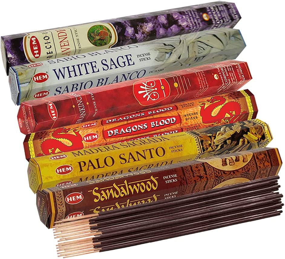 Hem Incense Sticks Variety Pack and Incense Stick Bundle with incense holder - 6 Classic Fragrances