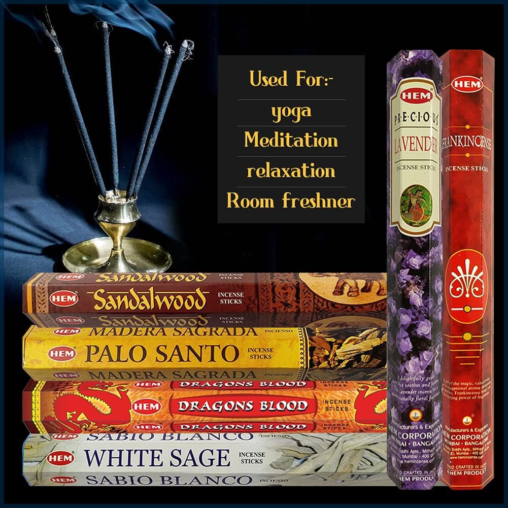 Hem Incense Sticks Variety Pack and Incense Stick Bundle with incense holder - 6 Classic Fragrances