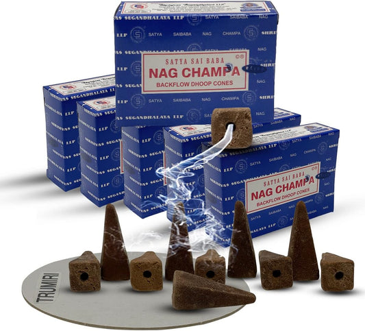 Nag Champa Backflow Incense Cones for Waterfall Aromatic Smoke Fountain Haze Falls and Mat Bundle - Pack of 6