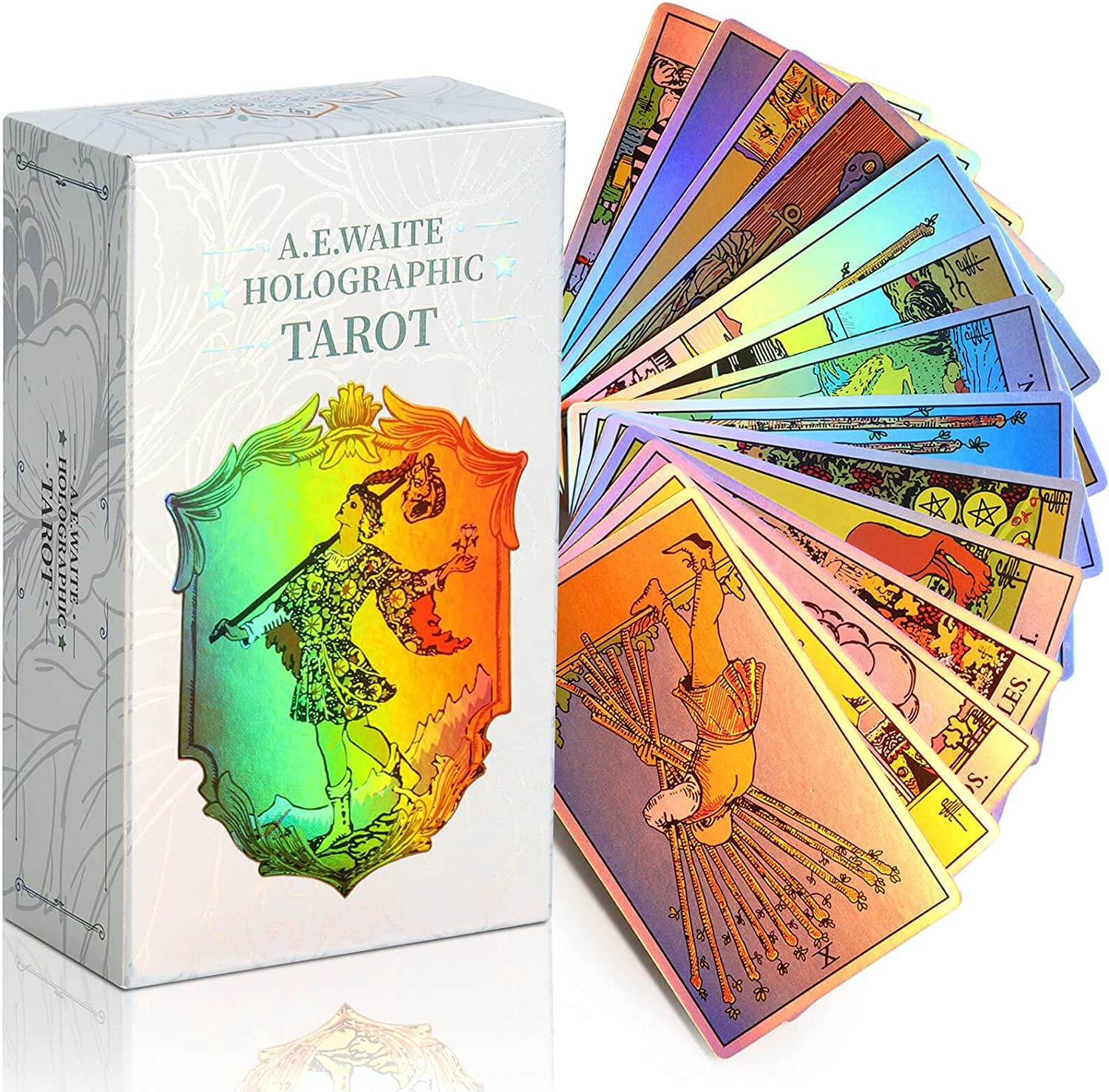 Tarot Cards Holographic Rainbow Tarot Cards Deck, Tarot Card and Book Sets for Beginners, Holographic Tarot Deck