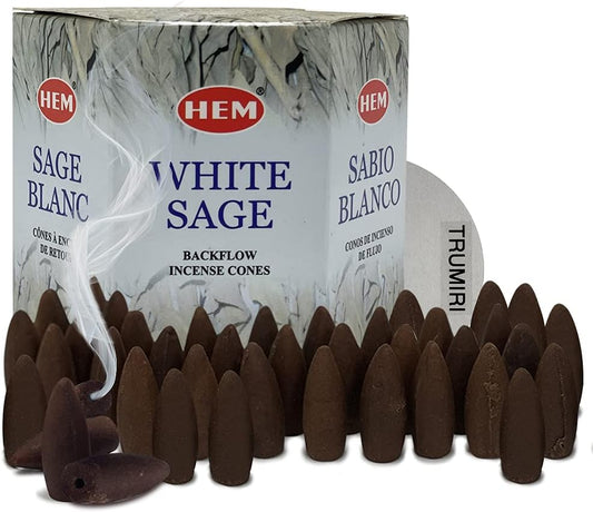 White Sage Backflow Incense Cones for Waterfall and Mat Bundle Inciensos Aromaticos|Incienso|Inciense|Insienso